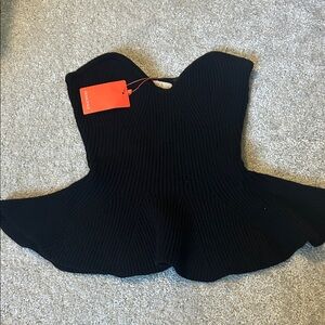 Olivaceous Black Ribbed Strapless Peplum Top